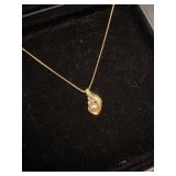 14KT Gold Pearl and Diamond Pendant Necklace