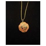 Gorgeous Gold Cloisonné Pendant and 14KT Chain Necklace