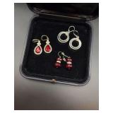 Ruby Red Gem, Beaded and Silver Earrings