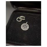 Gorgeous SS Black/White Diamond Silver Hoop Earrings and Pendant