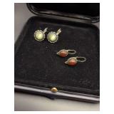 Green and Amber Stone and Silver Earrings
