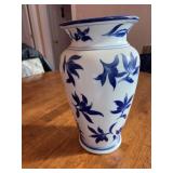 12” Blue and White Ming Blue Leaf Vase