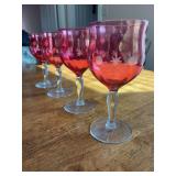 Beautiful Vintage Etched Cranberry White Wine Glasses