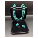 SS Southwest Native Turquoise Beaded Necklace and Earrings