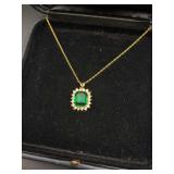 Beautiful Emerald, Gold and Rhinestone Pendant Necklace