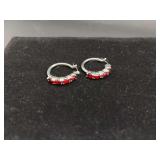 Avon Ruby Red and Silver Tone 1” Hoop Earrings
