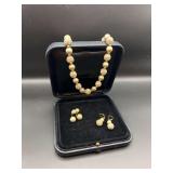 Gold and Rhinestone Necklace and Earrings