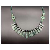 Great Green Aventurine, Hematite and Jadeite Bead Statement Necklace