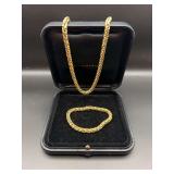 14KT Vintage Gold Wheat Chain Necklace and Bracelet