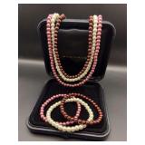 Lovely Set of Faux Pearls in White, Rose and Chocolate