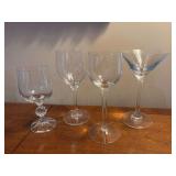 28 pc. Crystal and Glass Spirits Glasses, Claudia Ball Stemware and Martini Glasses