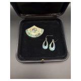 Alpaca Silver and Abalone Shell Brooch and Earrings