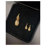 14KT Gold CREA Pineapple Pendant and Earrings