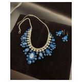 Bold Blue and Rhinestone Statement Piece and Earrings