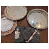 Collectible WM Rogers & Son SP Tray, Godinger Silver Art Co. Stone Silver Tray and Lenox Marble Cheese Plate