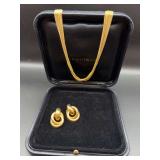 14KT Multi-Strand Gold Chain Necklace and Gold Earrings
