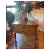 Beautiful Heritage One Drawer Walnut Side Table, Crystal and Glass.