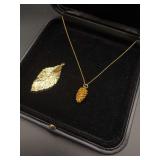 Leaf, Pinecone Pendant and 14KT Chain