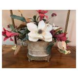 Oriental Accents Earthenware Crackle Finish Planter and Floral Arrangement