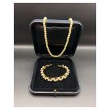 Gold and Pearl Necklace and Bracelet