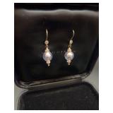 Silver Purple Iridescent Rhinestone Dangle Earrings