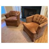 A Pair of Corduroy Swivel Barrel Armchair