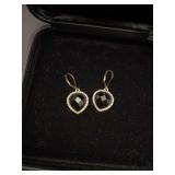 Gold Black Stone and Rhinestone Earrings