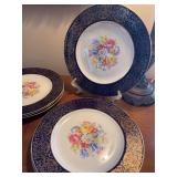 22KT Gold Vintage Homer Laughlin Cobalt Blue Dinner Plates