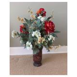 9” Mosaic Stained Glass Vase and Silk Floral Arrangement
