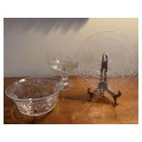 STUNNING Etched Vintage Champagne Glasses, Etched Crystal Cut Glass Plates and Bowls