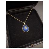 Gold Avon Royal Impression Blue Egg Pendant Necklace
