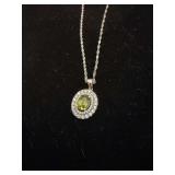 Sterling Silver Oval Cut Peridot Pendant with Sterling Chain