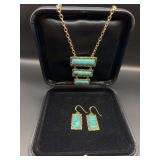 Barse Thai Gold Turquoise Necklace and Earrings