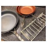 Nuwave and Calphalon Skillets and Pan Holder