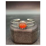 Bijoux Red Velvet Adjustable Cuff Bracelet with Red Agate Stone