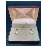 3-piece matching set of gold tone State of Texas post-back earrings with pendant….box is not original to jewelry