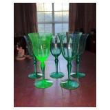Set of (5) Uranium Paneled Glass Wine glasses…..minor chipping on rim and stands 7-1/2” tall