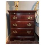 Nice Kincaid solid wood cherry 2-drawer nightstand with slide out…..top drawer has a hole in the bottom…..26 x 16 x 30 tall