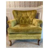 Vintage green velvet tufted wingback armchair…..30 x 20-1/2 x 31 tall overall