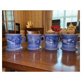 Set of (4) Currier & Ives “The Farmers Home - Winter” mugs with gold trim