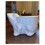 White Ceramic Frog Planter with Basketweave Body…..13-3/4 x 9-1/4 x 8-1/2 tall to top of mouth
