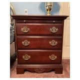 Nice Kincaid solid wood cherry 2-drawer nightstand with slide out…..top drawer has a hole in the bottom…..26 x 16 x 30 tall