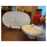 ROSENTHAL PARISIAN SPRING Oval Serving Tray and Lidded Casserole…..tray is 15 x 9 and casserole is 9 x 3-1/2 (not including lid and has chip on inside rim)