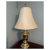 Very nice gold tone base lamp with nice silk-like shade and prism pineapple finial….24-1/2” tall
