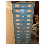 Remington Rand Aristocrat 11-drawer shop cabinet and contents…..BUYER IS SOLELY RESPONSIBLE FOR REMOVAL FROM UPSTAIRS ATTIC