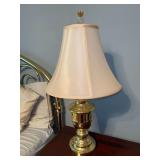 Very nice gold tone base lamp with nice silk-like shade and prism pineapple finial….24-1/2” tall