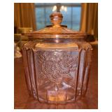 Vintage Anchor Hocking Mayfair Open Rose Pink Depression Glass Biscuit/Cookie Jar….there is one tiny chip on the under rim of top (see pics)