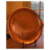 Nice looking decorative copper serving tray….15-1/4”D…..back shows wear from normal use