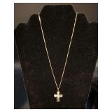 Sterling Silver Gold Tone Cross Pendent Necklace With Rhinestone Pave…..18” and 4 grams