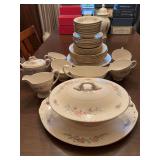 52 pieces of Homer Laughlin GEORGIAN Eggshell China…..there is chipping and one cup has crack